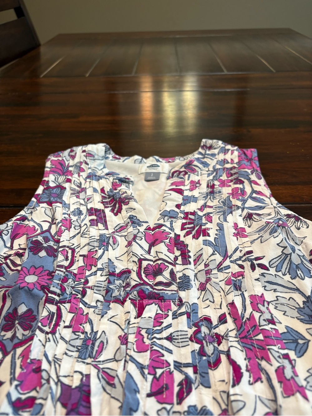 Old Navy white floral dress with purple and blue flowers, size S